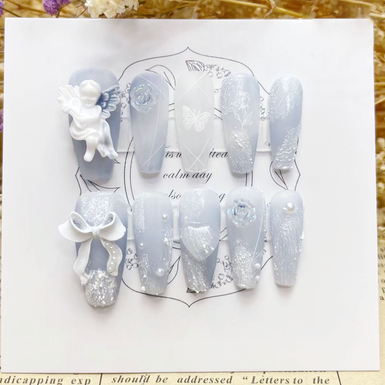 3D Plaster Angel False Nails G - Resin Art Flower ulasan dan harga