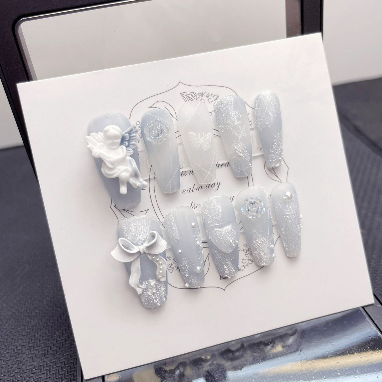 3D Plaster Angel False Nails G - Resin Art Flower ulasan dan harga