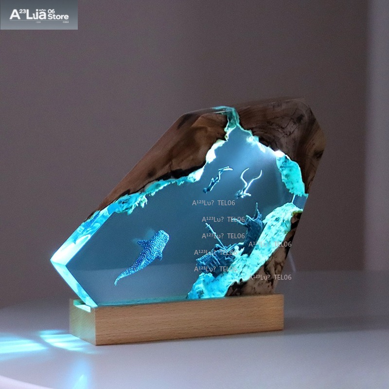 Wood Resin Night Light Ocean A - Resin Art Light ulasan dan harga