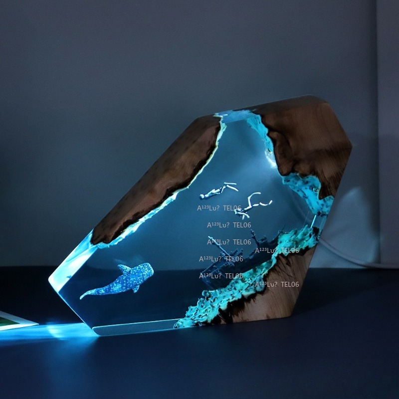 Wood Resin Night Light Ocean A - Resin Art Light ulasan dan harga