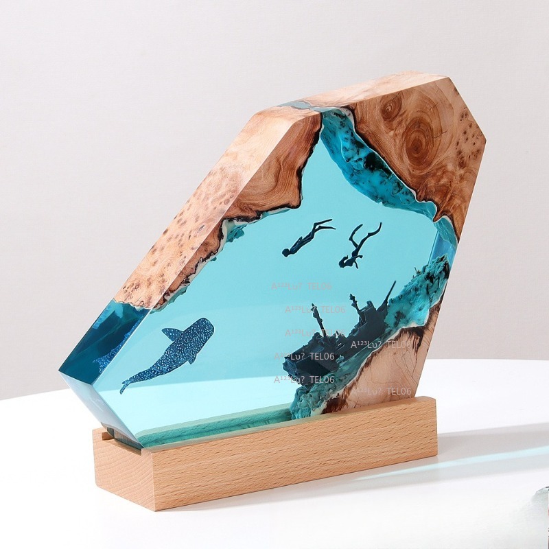 Wood Resin Night Light Ocean A - Resin Art Light ulasan dan harga