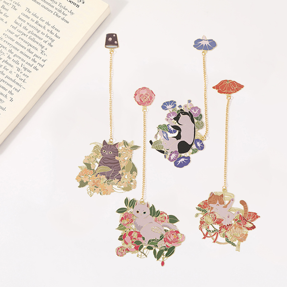 1PC Flower Cat Bookmark Metal  - Resin Art Bookmark ulasan dan harga